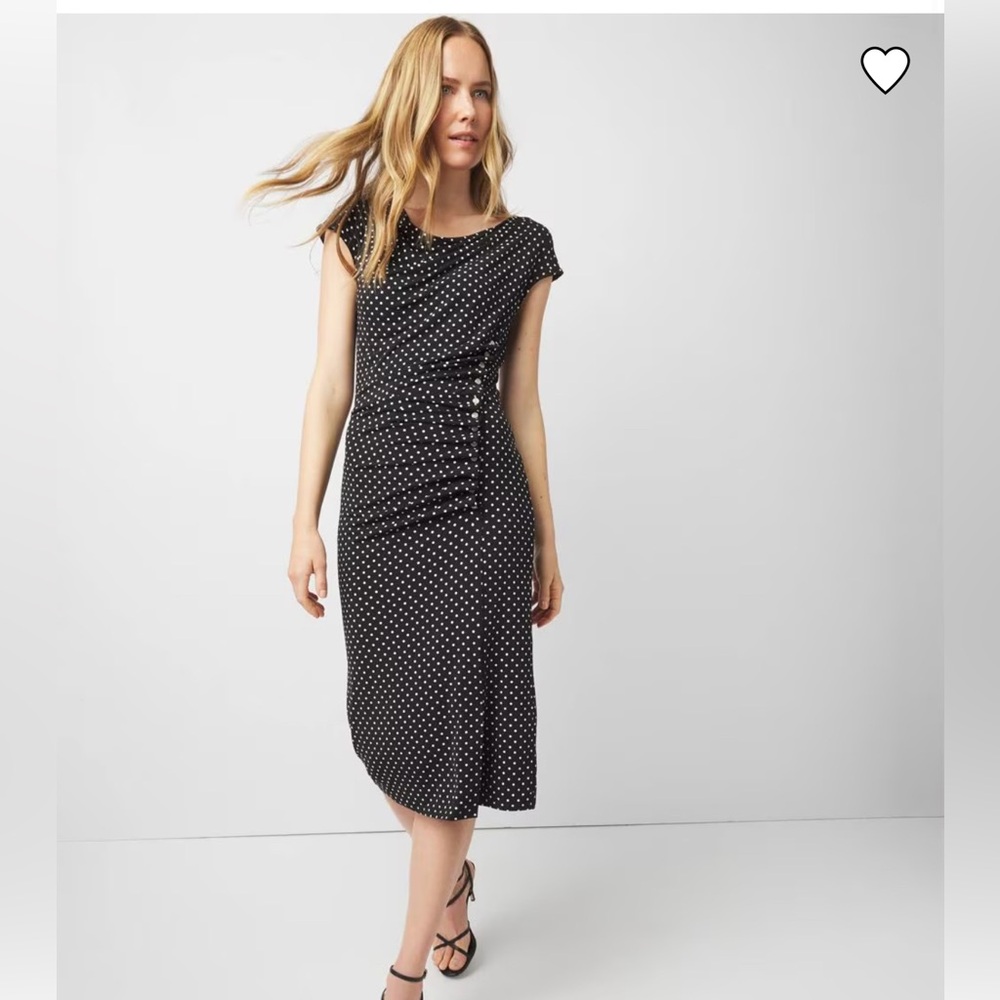 WHBM Shirred Midi Polka Dot Dress 8